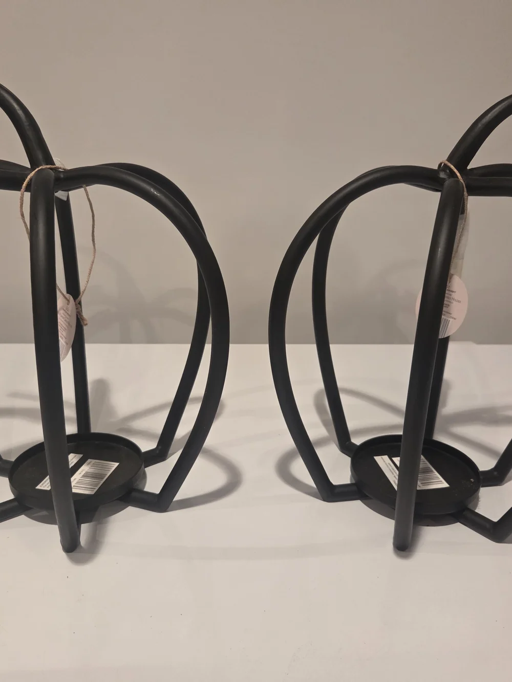 Source Unknown Black Open-Frame Metal Candle Holders (Pair)